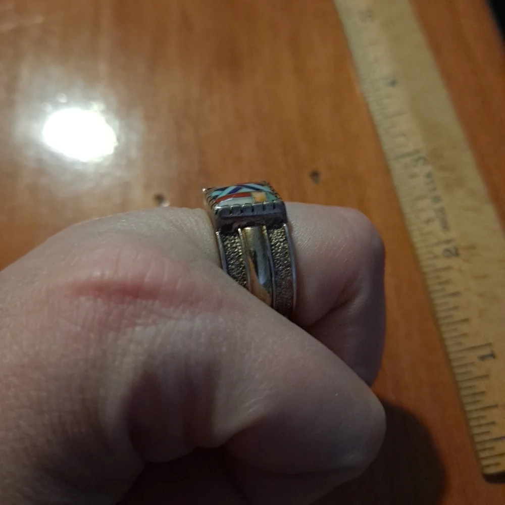 Multicolor Geometric Inlay Ring - Picture 5 of 11